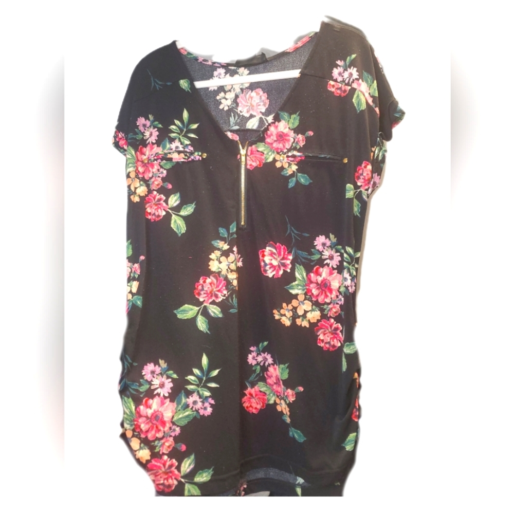 Black Maternity Blouse with Pink flowers size small